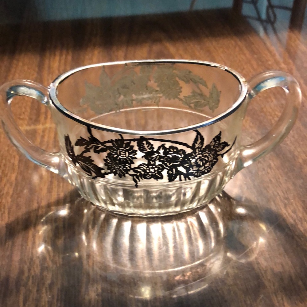 Silver inlay glass “sugar”? bowl. EUC